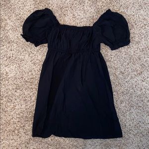 black puff shoulder dress